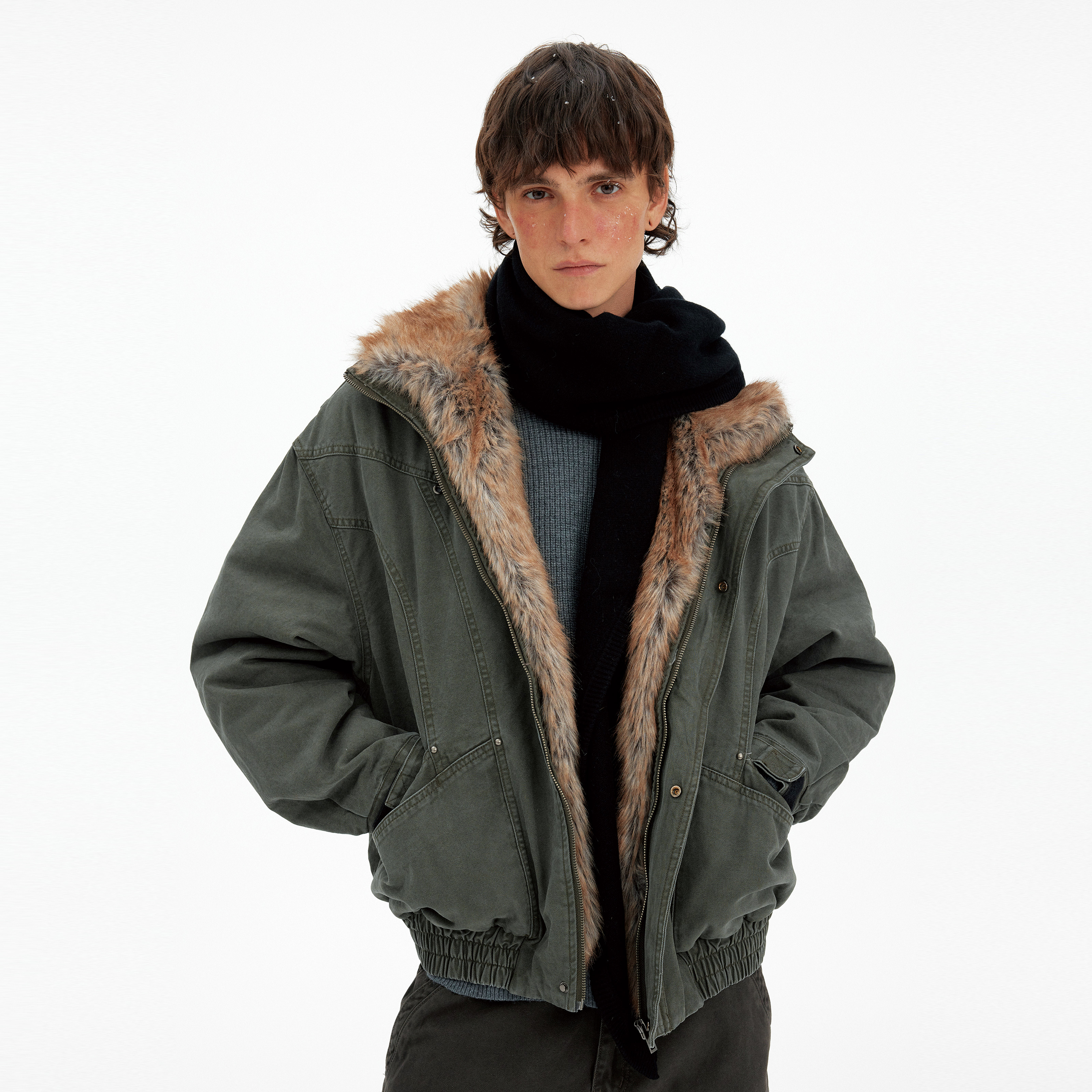 MADWITCH复古水洗多口袋牛仔棉服