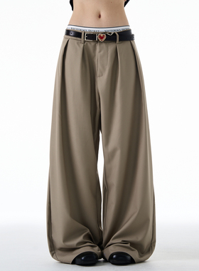 MADWITCH美式简约垂感褶皱休闲裤男女宽松阔腿cleanfit高级感西裤