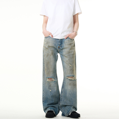 MADWITCH废土风做旧破洞牛仔裤