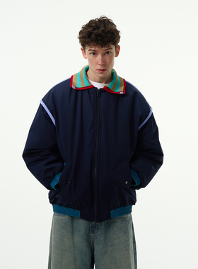 MADWITCH秋冬新款美式复古学院风棉服小众设计感双领宽松休闲外套