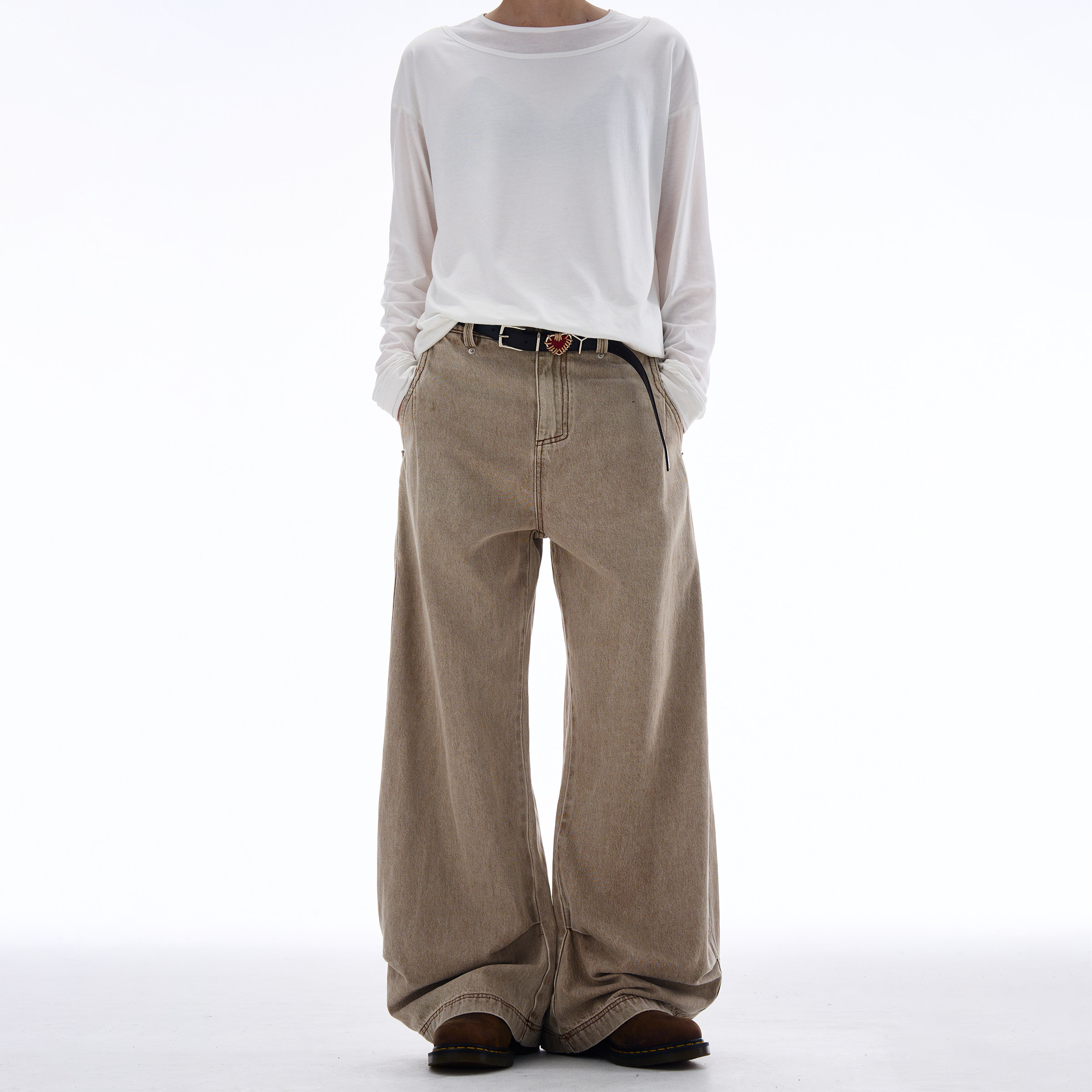 MADWITCH复古高街痞帅弯刀牛仔裤男宽松休闲水洗做旧baggy裤子ins