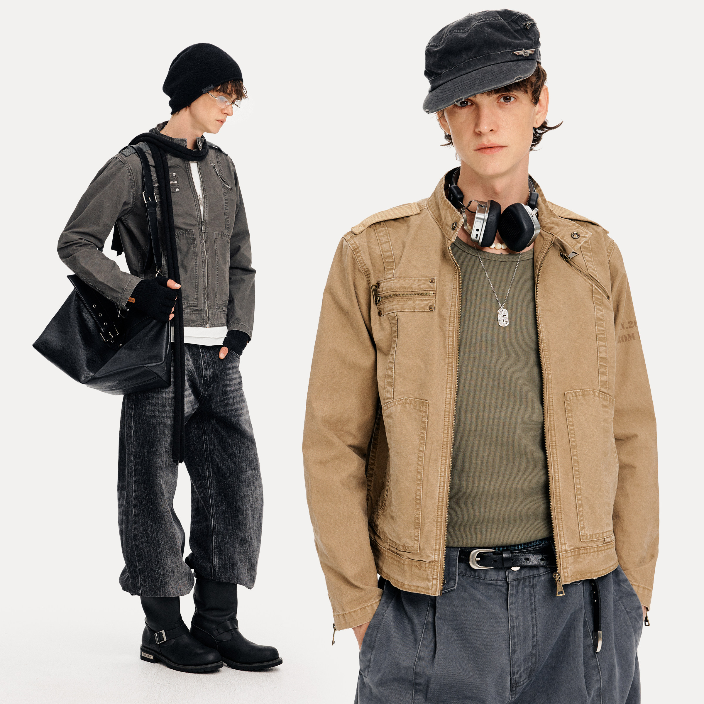 MADWITCH美式痞帅拼接裁剪工装夹克男女复古水洗立领短款机车外套,男装,夹克,淘宝优惠券,粉丝福利购,淘宝优惠卷