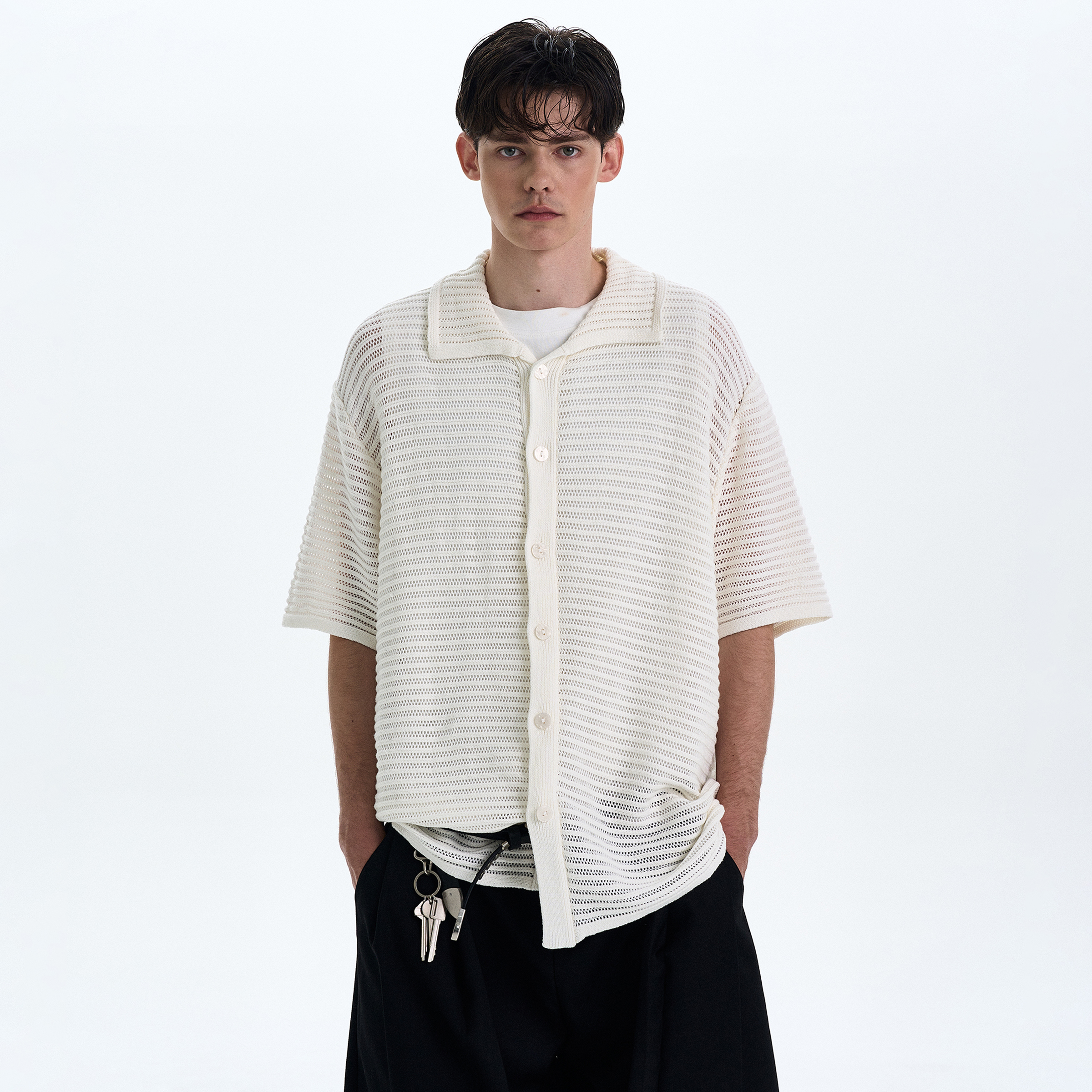 MADWITCH高级感镂空针织短袖衬衫