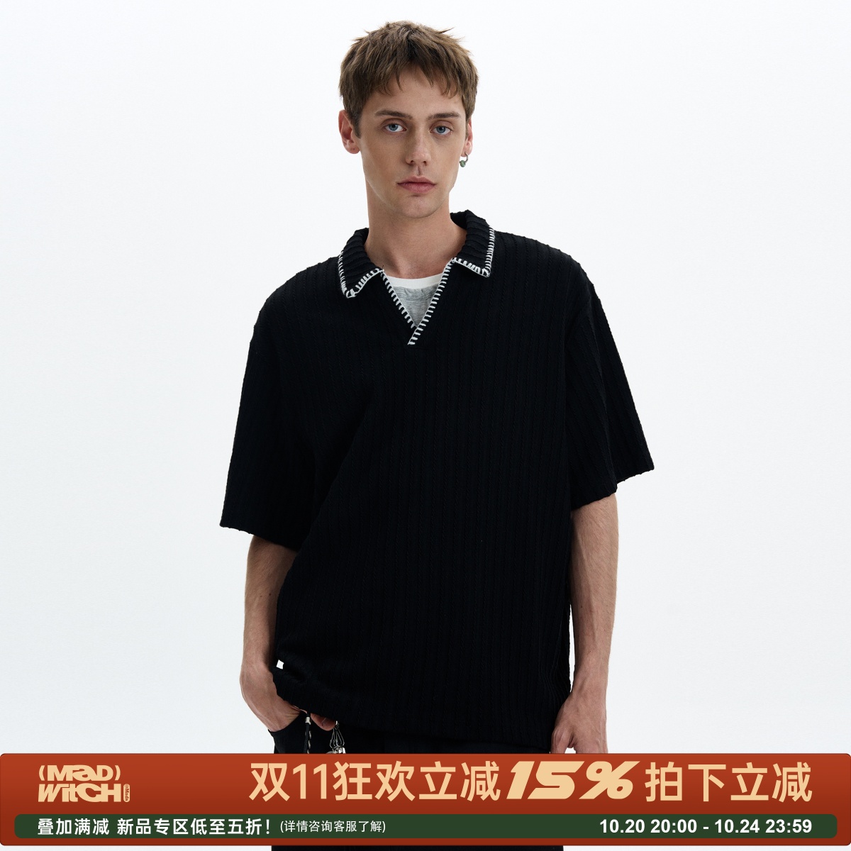 MADWITCH美式复古麦穗纹针织短袖