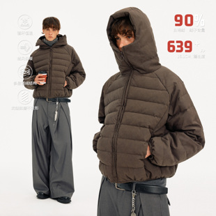 MADWITCH冬季休闲连帽排骨羽绒服男女通勤简约高级感90白鸭绒外套