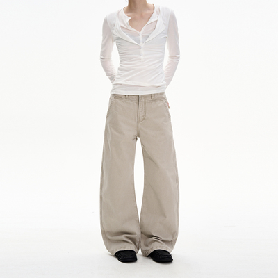 MADWITCH美式简约水洗弯刀休闲裤