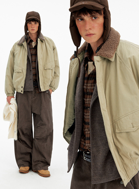 MADWITCH冬季美式可拆卸羊羔毛领工装棉服男女宽松休闲高级感外套