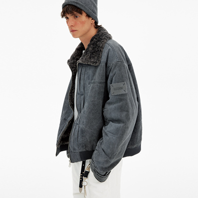 MADWITCH复古做旧解构褶皱棉服潮