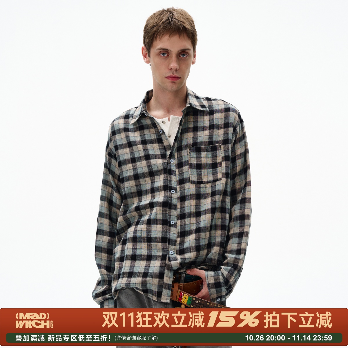 MADWITCH复古经典做旧格纹衬衫