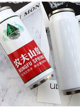 创意设计易拉罐可乐不锈钢304网红保温杯男女学生便携式吸管水杯