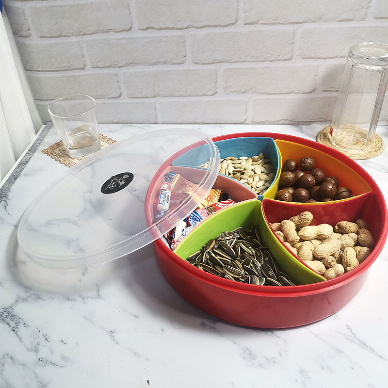 创意分格带盖收纳盒糖果盒家用现代客厅茶几过年零食瓜子干果盘子