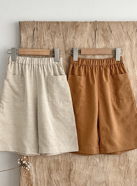 儿童棉麻裤子秋季新款宝宝休闲裤九分裤女童长裤日系亚麻裤男童