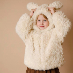 儿童秋冬外套加绒女宝宝保暖毛绒上衣兔子连帽棉服男女童加厚毛衣