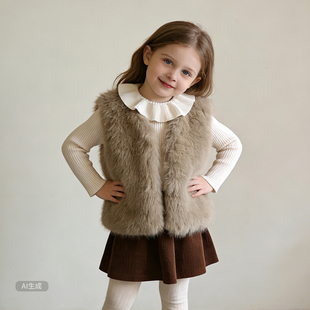 女童仿皮草马甲背心外穿秋冬季新款儿童毛绒背心坎肩宝宝毛毛外套