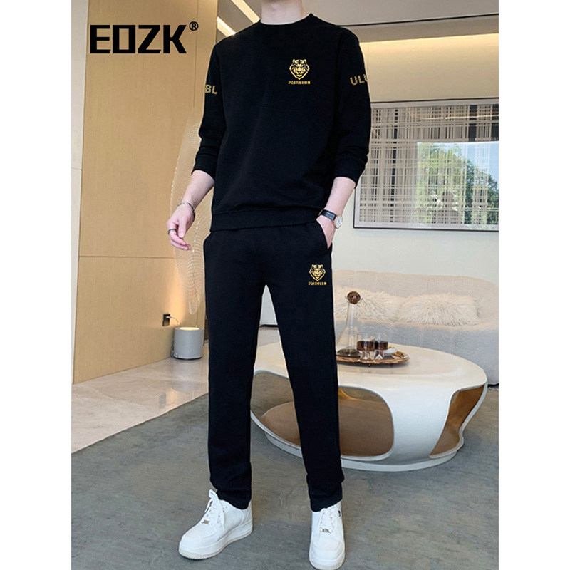 Eozk简约休闲卫衣套装男2026春季新款圆领潮流休闲舒适男士运动服
