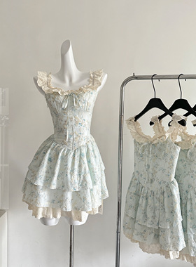 Tomoyois知世 樱织花翎 精致甜美小飞袖温柔碎花收腰公主风连衣裙