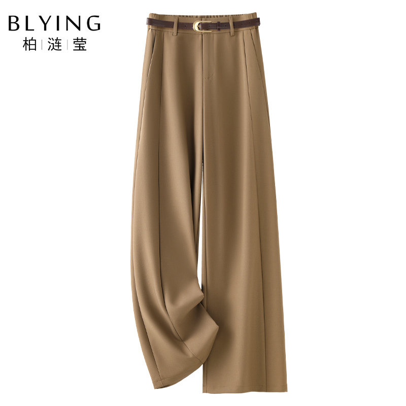 卡其色宽松阔腿裤女2025新款秋冬季窄版直筒裤高腰显瘦垂感西装裤,女装/女士精品,休闲裤,淘宝优惠券,粉丝福利购,淘宝优惠卷