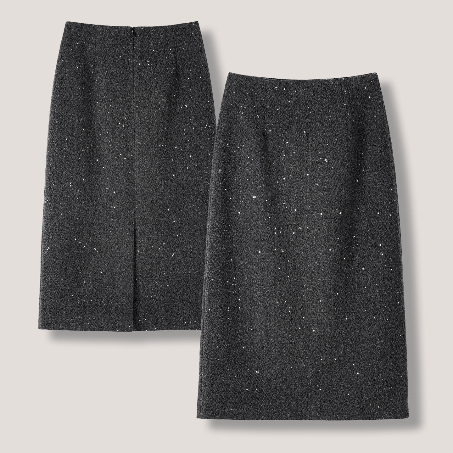 星空灰亮片毛呢半身裙女2026春季新款韩系休闲毛呢a字开叉包臀裙,女装/女士精品,半身裙,淘宝优惠券,粉丝福利购,淘宝优惠卷