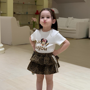 女童卡通印花T恤豹纹短裙夏季可爱套装宝宝外穿甜美休闲两件套潮