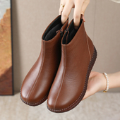 保暖羊毛棉鞋 真皮牛筋底妈妈鞋 冬季 中老年防滑短靴女大码 加绒皮鞋