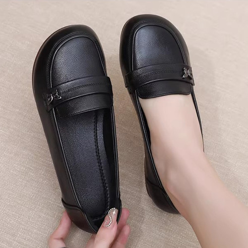 牛筋软底真皮妈妈鞋软面乐福女鞋