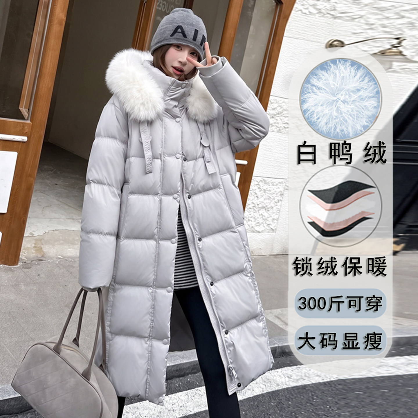 300斤特大码中长加厚羽绒服女200胖mm宽松不臃肿加肥狐狸毛领外套