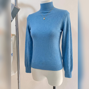 【新品⑤折】雾霾蓝半高领针织打底衫女秋冬内搭毛衣长袖上衣