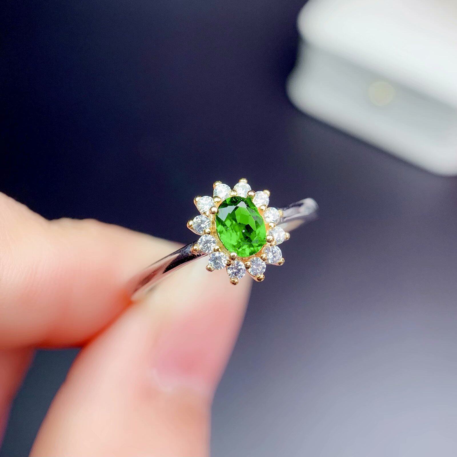 新款925银镀金双色戒指空托简约清新镶嵌椭圆4*5mm碧玺彩宝红蓝宝