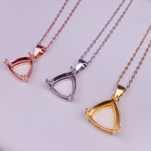 精工简约个性款S925银镀金吊坠项坠空托镶嵌三角5至12mm彩宝裸石