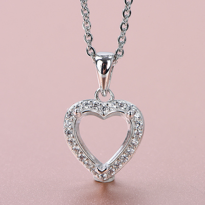 S925银心形吊坠空托镶嵌心8*8mm