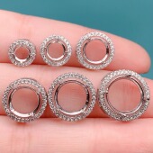 全新女S925纯银时尚 15mm多尺寸吊坠空托彩宝配件 简约百搭镶嵌圆4