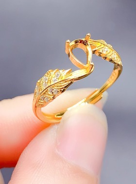 925银镀金戒指空托镶嵌水滴4*6mm