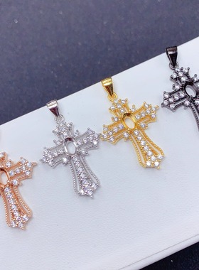 十字架S925银吊坠空托椭圆4*6mm