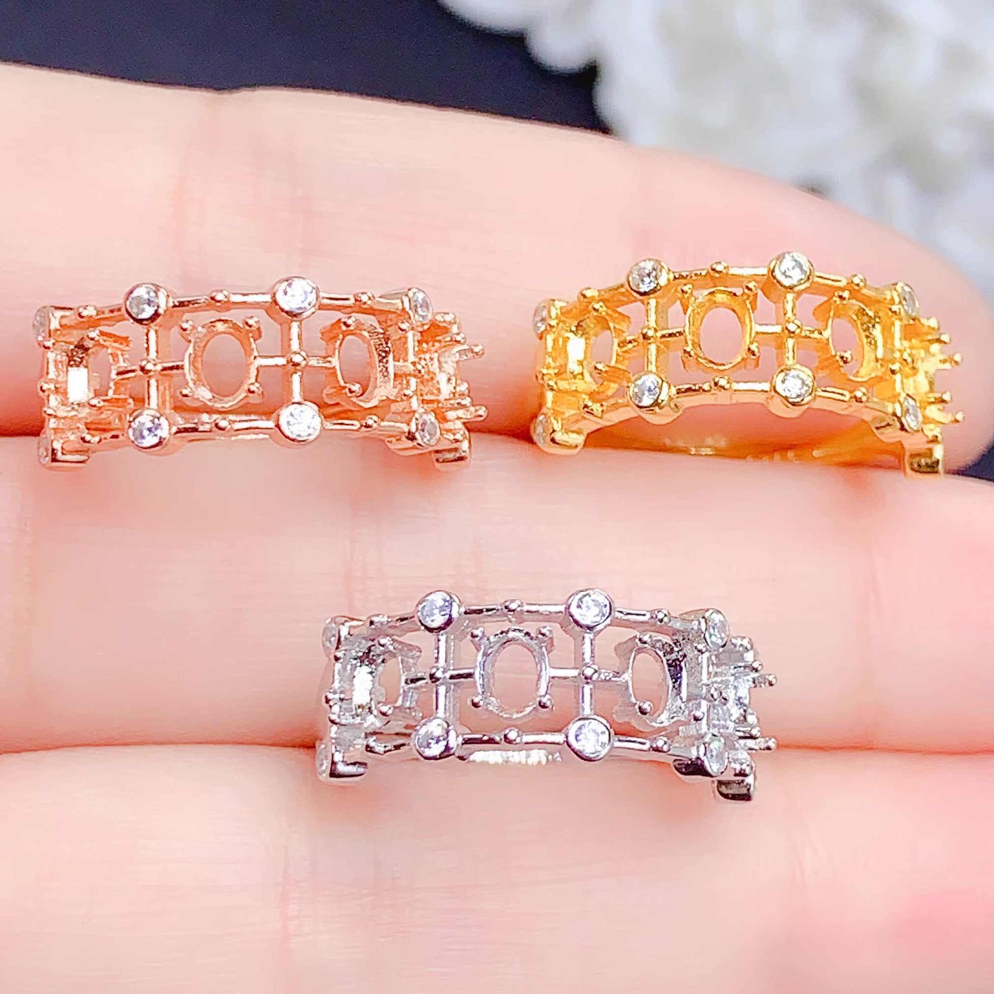 S925银戒指空托椭圆3*4mm活圈