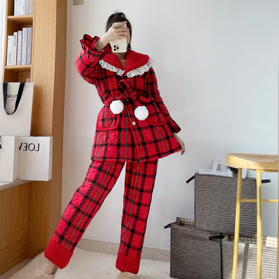 pinkgrape女纯棉三层睡衣外穿