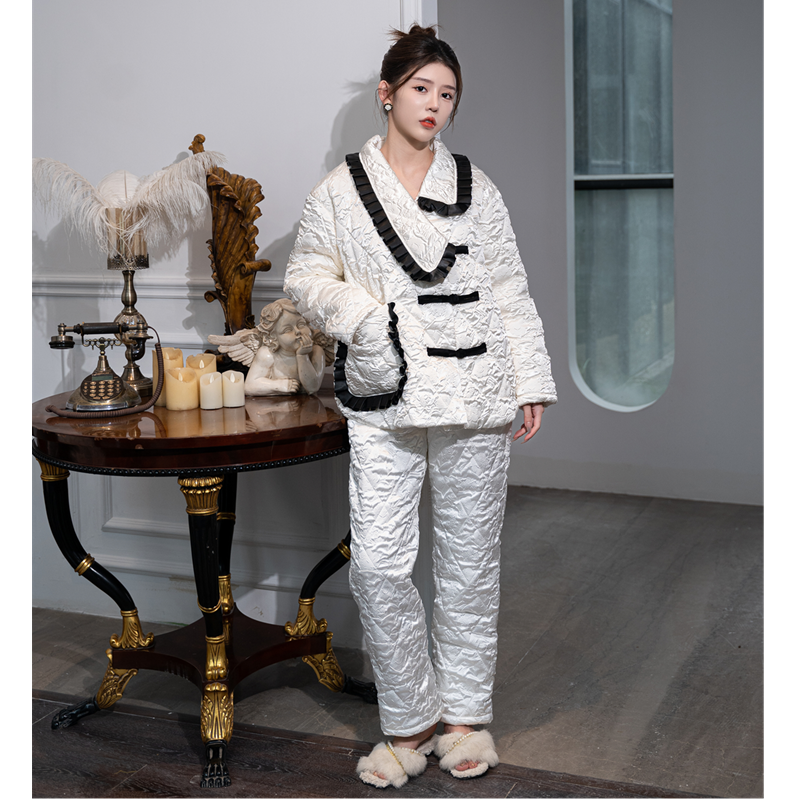 邑夏公主夹棉女睡衣金丝钻绒加厚加绒冬天棉袄复古盘扣外穿家居服