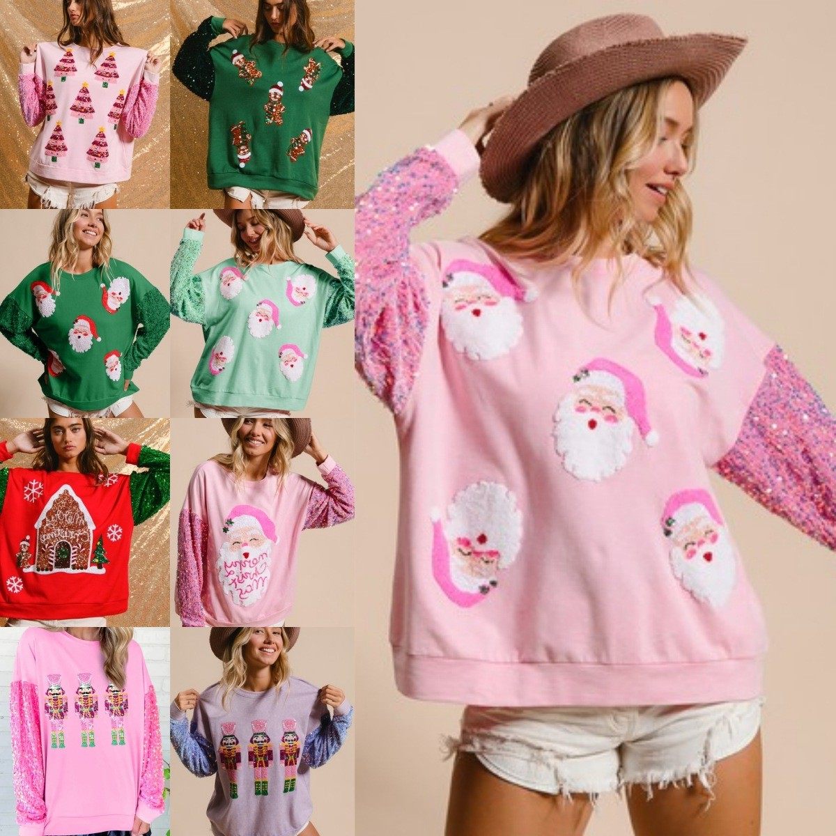 亚马逊新款跨境欧美女装甜美亮片袖子百搭上衣圣诞节长袖卫衣女,个性定制/设计服务/DIY,连衣裙加工定制,淘宝优惠券,粉丝福利购,淘宝优惠卷