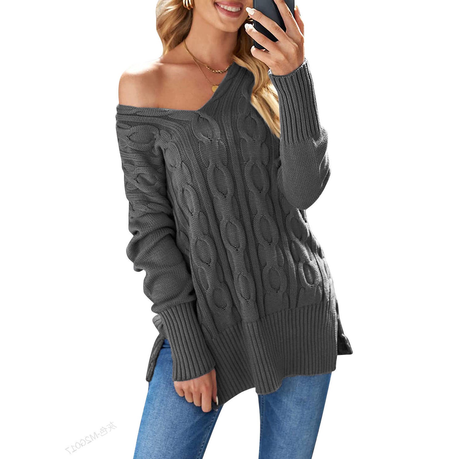 跨境外贸欧美女装领麻花毛衣女亚马逊针织衫套头上衣欧美风