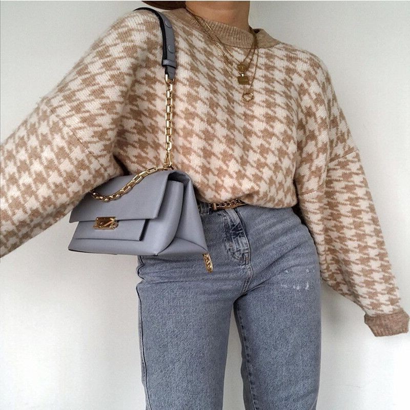 欧美女装秋季新款时尚英伦范针织圆领套头上衣学院风文艺复古毛衣