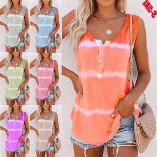 扎染印花宽松休闲开筒背心 欧美跨境女装 新款 亚马逊爆款