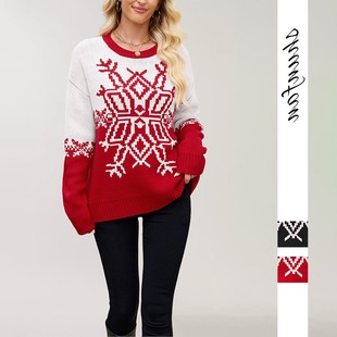 毛衣 圣诞大雪花休闲针织衫 圣诞节秋冬跨境欧美女装 亚马逊热卖