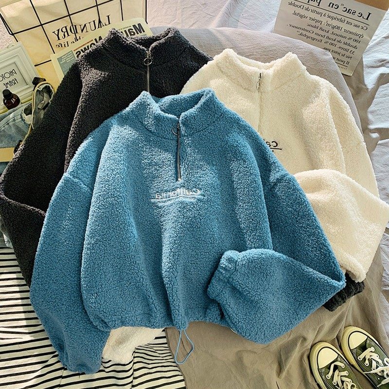 外贸实拍欧美短款羊羔绒拉链卫衣女秋冬季加绒加厚大码宽松外套,个性定制/设计服务/DIY,连衣裙加工定制,淘宝优惠券,粉丝福利购,淘宝优惠卷