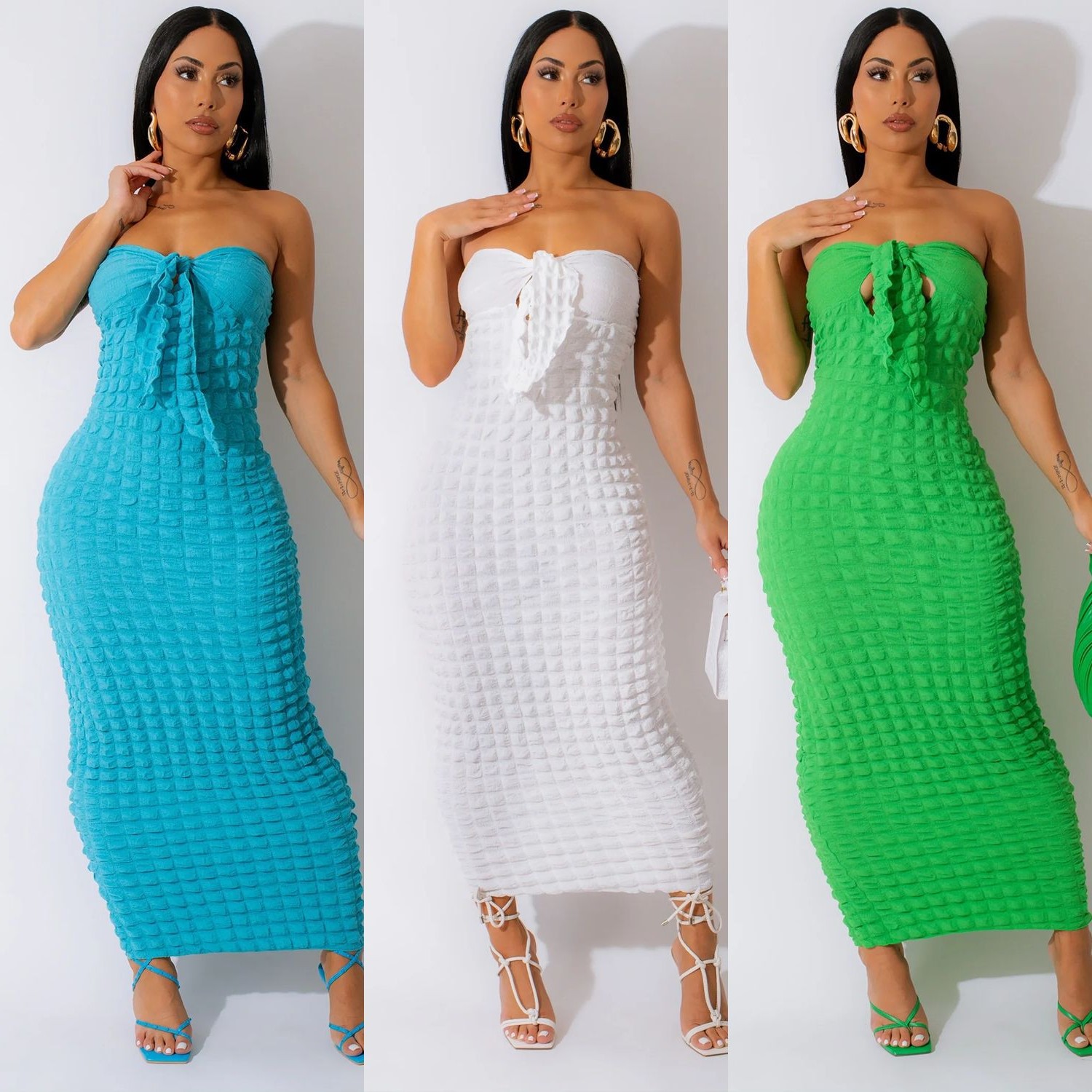 跨境夏季新品亚马逊欧美女装性感紧身绑带裹胸连衣裙一步裙