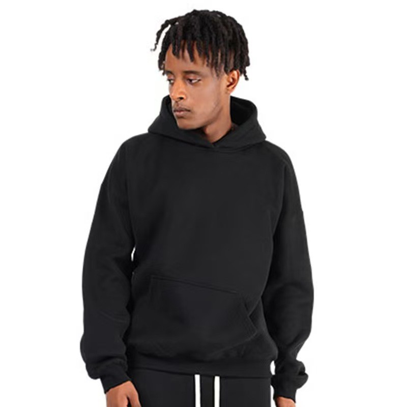 秋冬加绒欧美无帽绳卫衣宽松落肩连帽衫套头衫日常运动休闲落肩袖