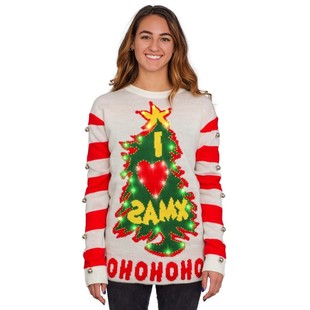 亚马逊欧美秋冬圣诞铃铛毛衣女 针织毛衣女 圣诞树圆领长袖