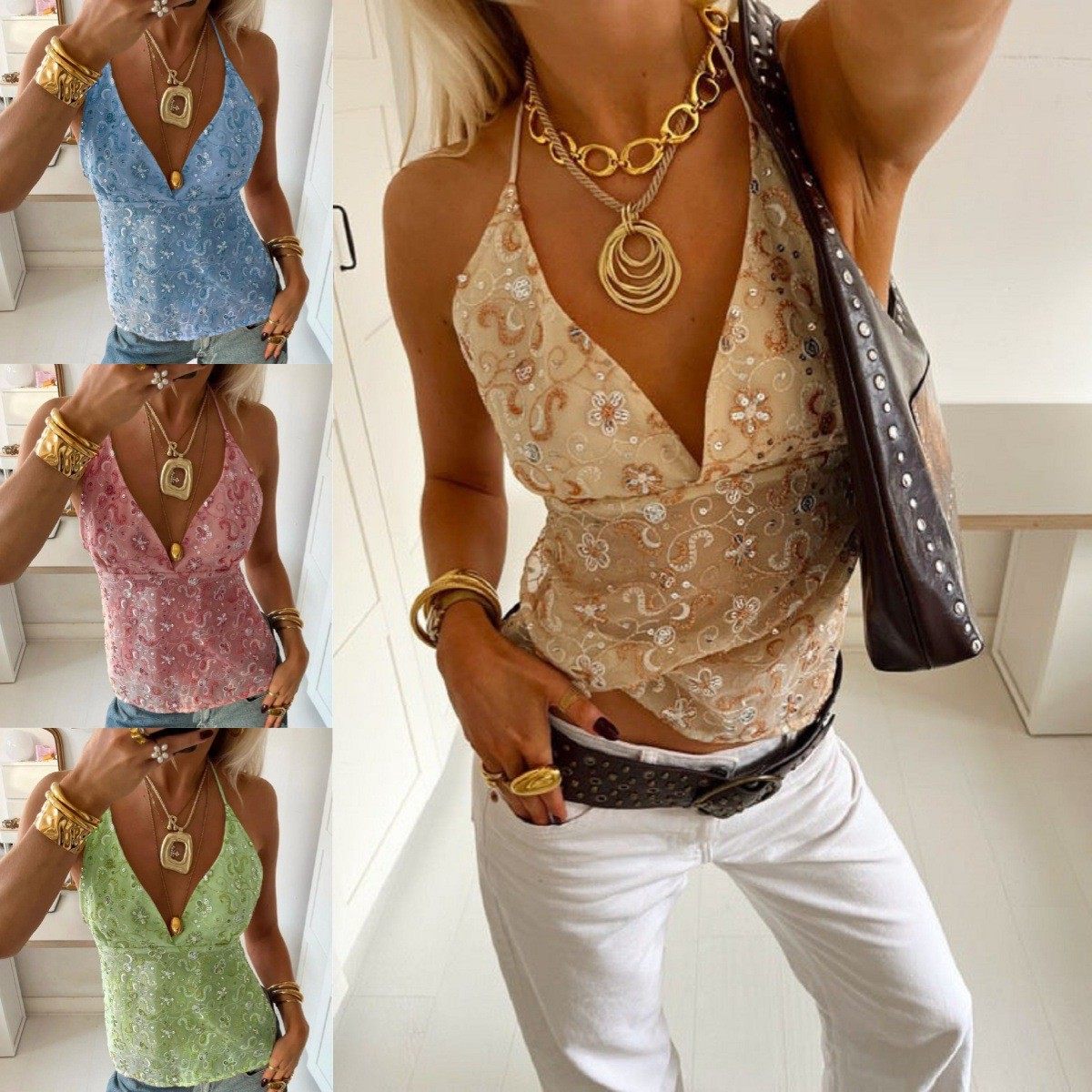 亚马逊夏季新款跨境欧美女装亮片刺绣吊带背心性感辣妹吊带上衣,个性定制/设计服务/DIY,连衣裙加工定制,淘宝优惠券,粉丝福利购,淘宝优惠卷