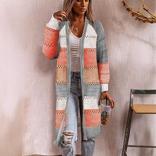 秋冬新款 跨境亚马逊爆款 条纹女 毛衣女装 外贸欧美开衫