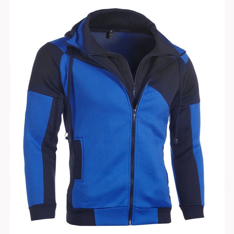 亚马逊男式开衫双拉链卫衣加厚秋冬连帽衫保暖上衣拼色抓绒冲锋衣