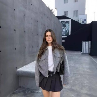 宽松短款 设计感小众街头时尚 毛呢夹克外套 女装 跨境春秋新品