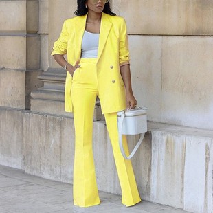 年秋冬新款 西服套装 纯色休闲时尚 阔腿裤 女 西装 欧美跨境女装
